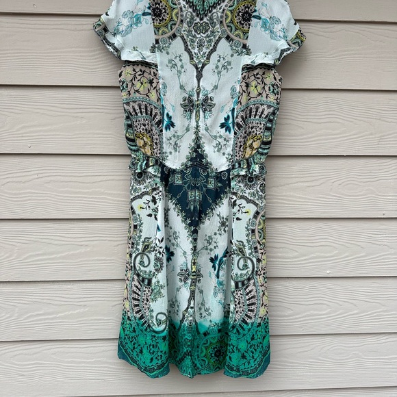 Etro Silk Dress,abstract print,short sleeve,half button,back zip,midi - Picture 9 of 14